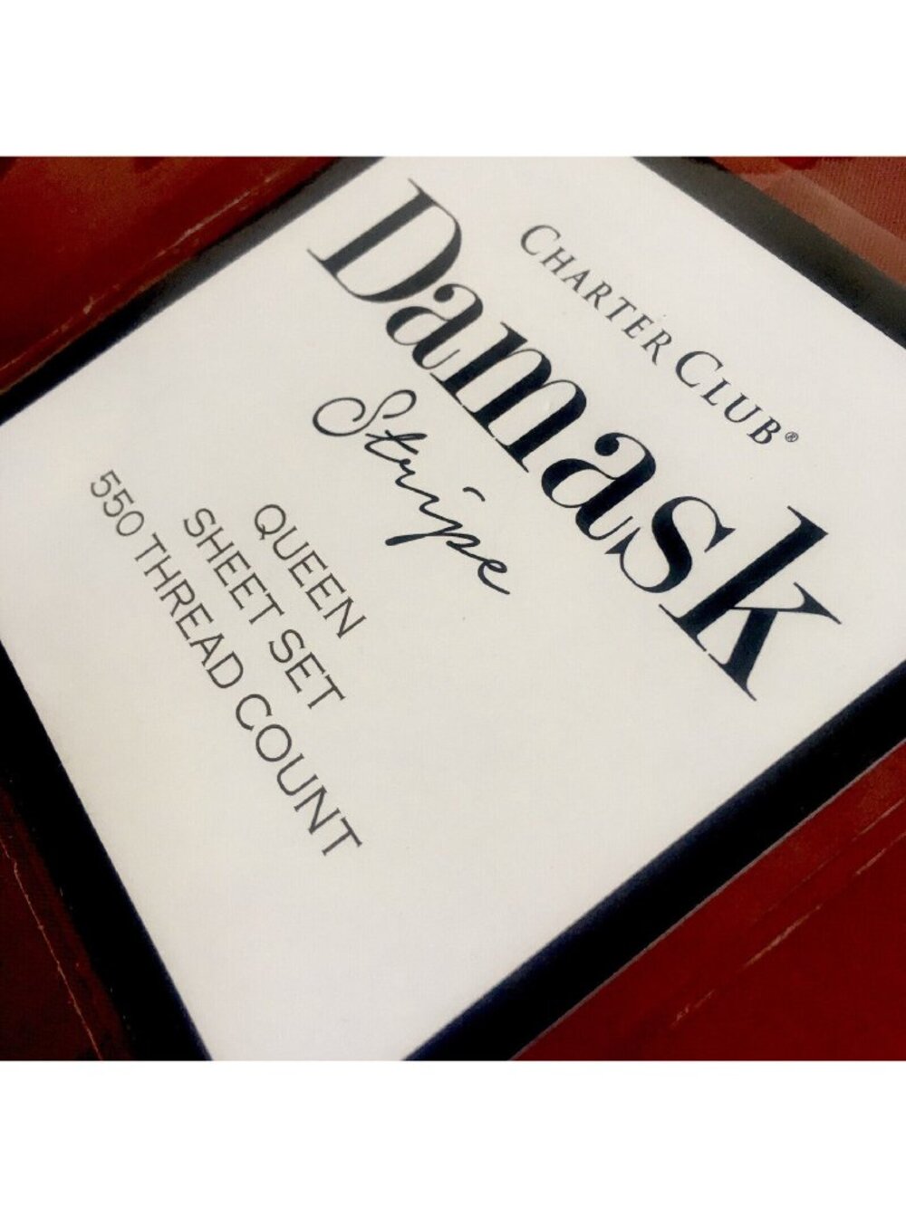 new Charter Club Damask Stripe 550 TC 100% Cotton QUEEN Sheet Set in POMEGRANATE